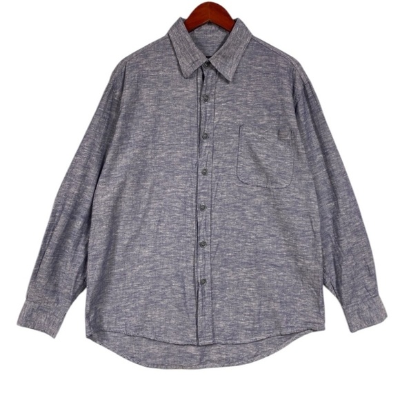 Kakadu Traders Australia Grey Blue Heather Linen Blend Long Sleeve Shirt Sz S - Picture 1 of 8